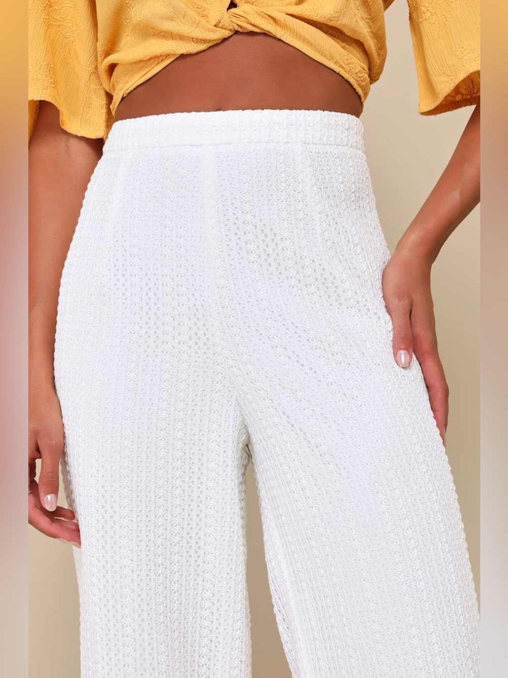Lulus Exceptional Bliss White Crochet Lace High-Rise Pants XS - Picture 4 of 12